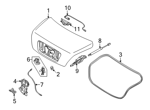 2009 Kia Amanti Trunk Trunk Key Sub Set Diagram for 812503FF00