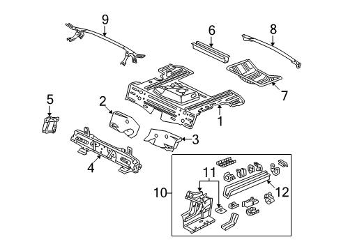 2009 Honda S2000 Rear Body - Floor & Rails Bar, RR. Tower Diagram for 74610-S2A-010ZZ