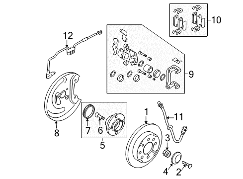 2007 Kia Spectra Rear Brakes Rear Wheel Brake Assembly, Left Diagram for 582102F300