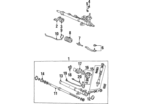 1995 Acura TL P/S Pump & Hoses, Steering Gear & Linkage Dust Seal, Tie Rod Diagram for 53535-SW5-003