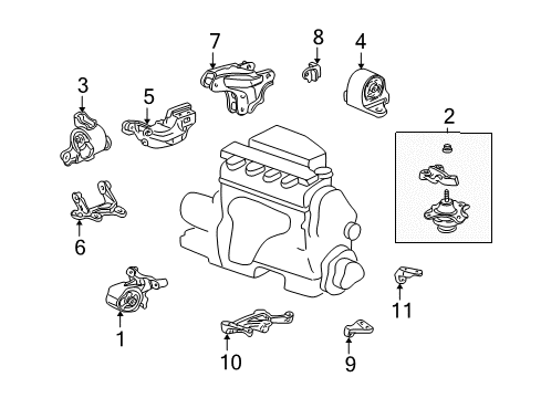 2001 Honda Civic Engine & Trans Mounting Bracket Set, Engine Mount Diagram for 04111-PLC-305