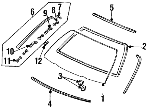 1995 Honda Accord Windshield Glass, Reveal Moldings Rubber C, FR. Windshield Dam Diagram for 73127-SV4-000