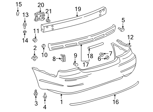 2000 Toyota Avalon Rear Bumper Seal Bracket Diagram for 52197-16020