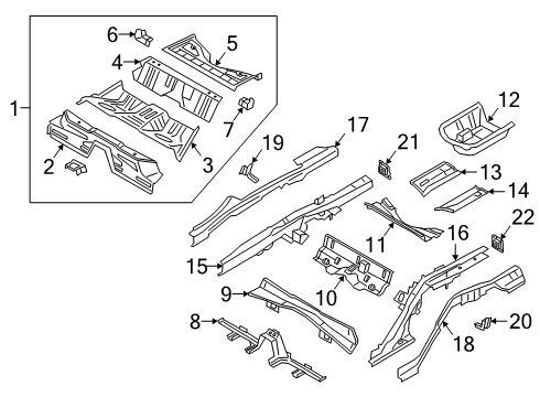 2020 Genesis G70 Rear Floor & Rails Member-Rear Floor Center Cross Diagram for 65631J5000