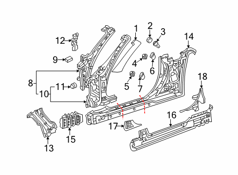 2005 Lexus SC430 Hinge Pillar, Rocker Pillar Assy, Front Body, Outer RH Diagram for 61110-24010