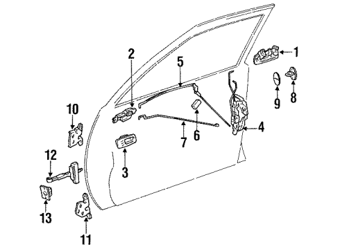 1992 Lexus LS400 Front Door - Hardware Hinge Assy, Front Door, Upper LH Diagram for 68720-50010