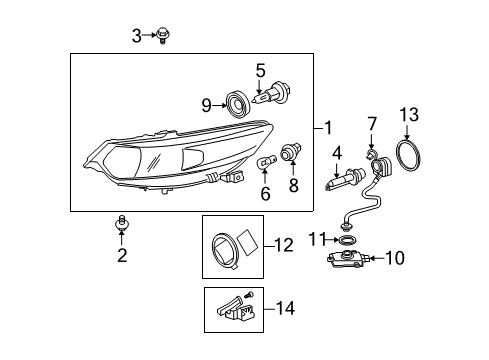 2012 Acura TSX Bulbs Driver Side Headlight Assembly Composite Diagram for 33151-TL0-A02