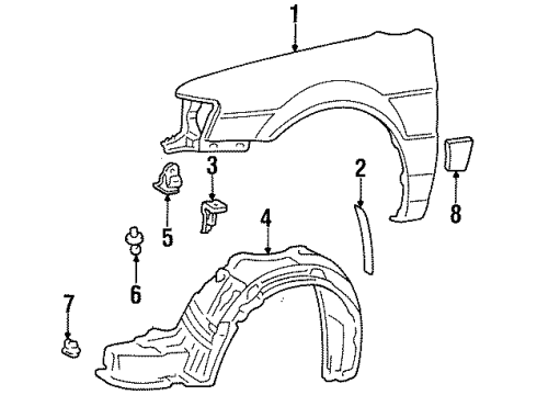 1995 Toyota Tercel Fender & Components, Exterior Trim Mount Bracket Diagram for 85999-16140