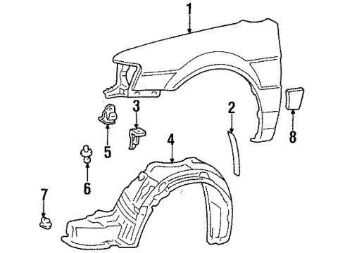 1995 Toyota Tercel Fender & Components, Exterior Trim Fender Liner Diagram for 53875-16080