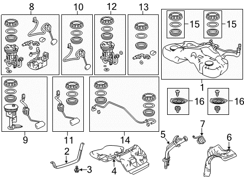 2015 Honda Crosstour Fuel Supply Module Set, Fuel Pump Diagram for 17045-TY2-A01