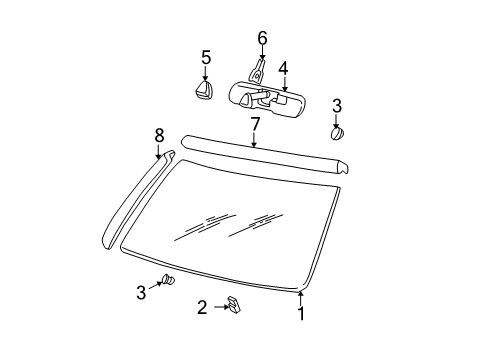 2002 Oldsmobile Bravada Windshield Glass, Reveal Moldings Cover, Inside Rear View Mirror Wiring Harness Diagram for 15732243