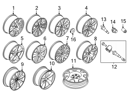 2016 Ford Mustang Wheels & Trim Wheel, Alloy Diagram for FR3Z-1007-H