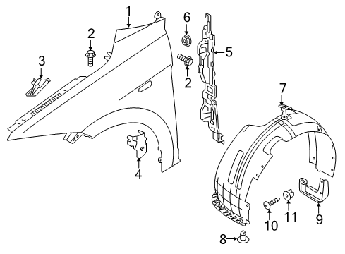 2018 Hyundai Elantra Fender & Components Front Wheel Guard Assembly, Right Diagram for 86812-F2500
