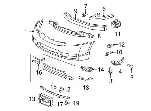 2010 Honda Civic Front Bumper Cover, FR. Bumper Diagram for 71105-SNC-A50