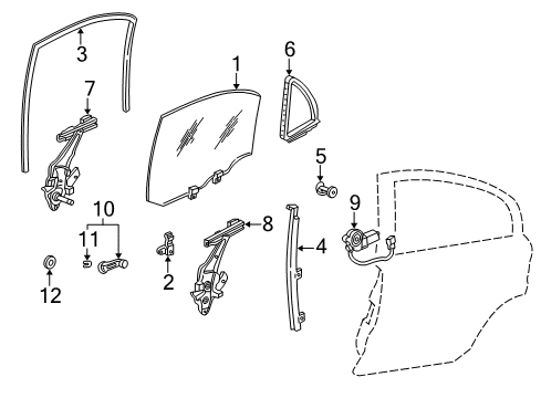 2000 Honda Civic Rear Door Channel, Left Rear Door Run Diagram for 72775-S04-003