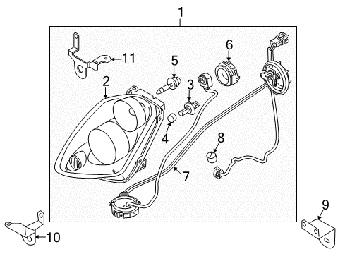 2005 Infiniti G35 Headlamps Left Headlight Assembly Diagram for 26060-AM826