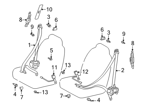 2001 Toyota Echo Seat Belt Adjuster Cap Diagram for 73178-12040-B4