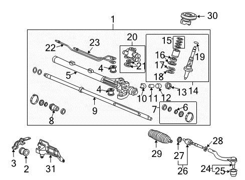 2005 Honda Accord P/S Pump & Hoses, Steering Gear & Linkage Valve Sub-Assy. (LH) Diagram for 53641-SDN-A02
