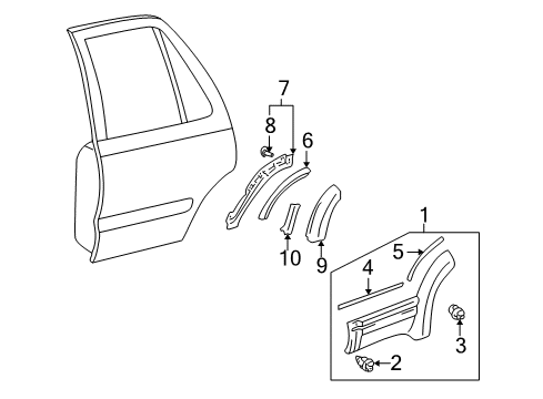 2000 Toyota 4Runner Exterior Trim - Rear Door Rear Molding Diagram for 75076-35900-B0