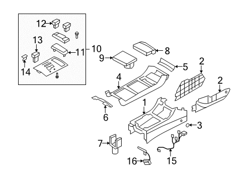 2008 Hyundai Azera Front Console Cup Holder Assembly Diagram for 84670-3L501