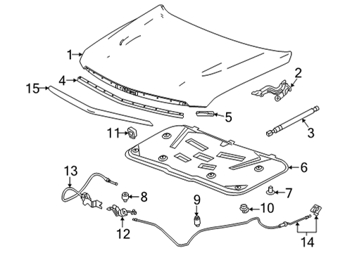 2021 Cadillac Escalade Hood & Components Front Weatherstrip Diagram for 84618020