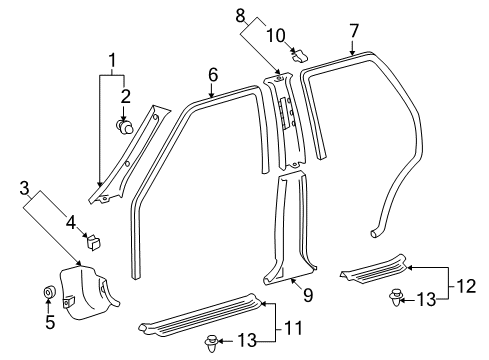 2001 Toyota Corolla Interior Trim - Pillars, Rocker & Floor Garnish, Center Pillar, Lower RH Diagram for 62413-02020-C0