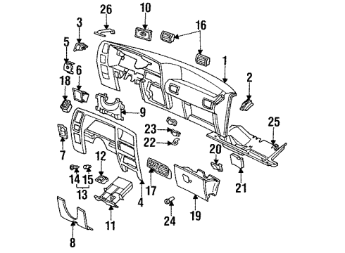 1994 Ford Ranger Instrument Panel Control Assembly Diagram for E9TZ-14B166-A