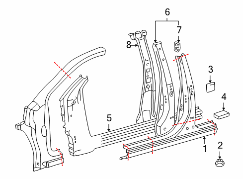 2005 Toyota Echo Center Pillar & Rocker Center Pillar Seal Diagram for 59198-12010