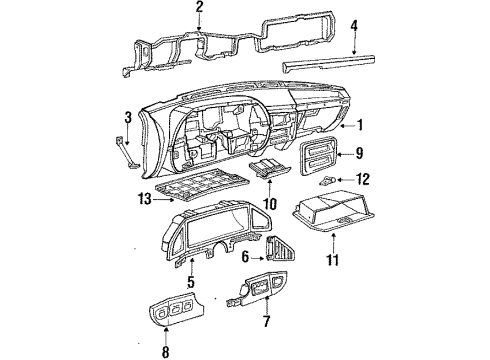 1991 Ford F-350 Instrument Panel Center Bezel Diagram for E7TZ15044D70G