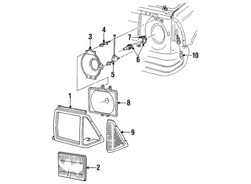 1996 Ford Aerostar Headlamp Components, Park Lamps Headlamp Housing Diagram for F39Z13035AA