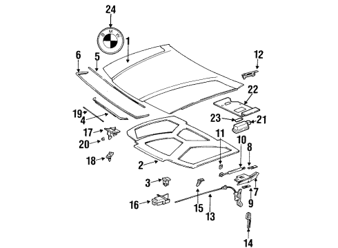 1996 BMW 318i Hood & Components Hood Safety Catch With Hood Release Diagram for 51238130865