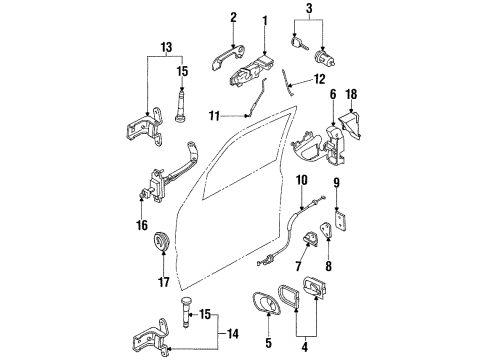 1997 Mercury Mystique Front Door - Lock & Hardware Latch Assembly Diagram for F5RZ-5421813-A