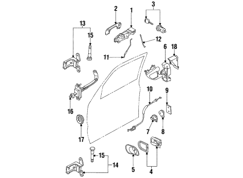 1997 Mercury Mystique Front Door - Lock & Hardware Handle, Inside Diagram for F7RZ5422600AA