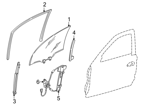 2004 Honda Civic Front Door Glass R FR Dr Diagram for 73300-S5T-306