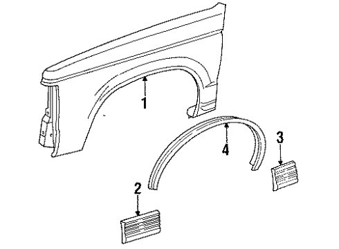 1991 GMC Sonoma Fender & Components Molding Asm-Front Fender Lower Front *Gray Diagram for 15659169