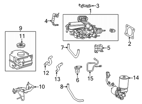 2022 Toyota Sienna Dash Panel Components Reservoir Assembly Mount Bracket Diagram for 47233-08020