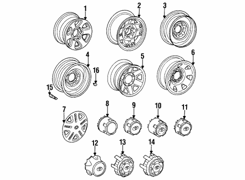 1993 Toyota T100 Wheels Center Cap Diagram for 42603-35570