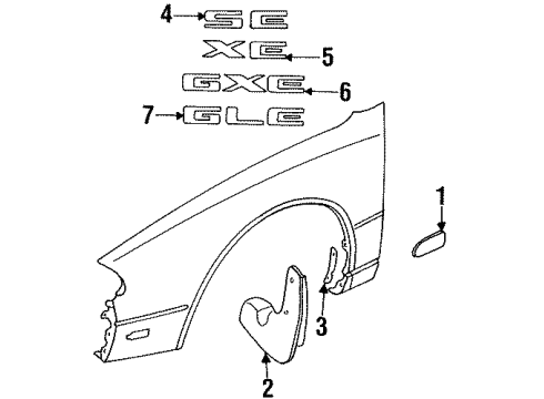 1997 Nissan Altima Exterior Trim - Fender Molding-Front Fender Rear, LH Diagram for 63875-2B512