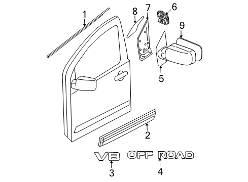 2009 Nissan Pathfinder Outside Mirrors, Exterior Trim Moulding Assy-Front Door Outside, RH Diagram for 80820-EA000