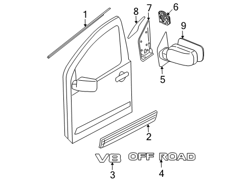 2006 Nissan Pathfinder Outside Mirrors, Exterior Trim MOULDING - Front Door, LH Diagram for 80871-EA59E