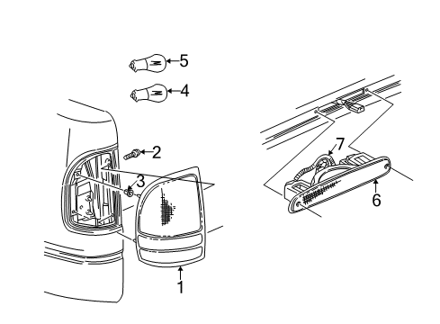 1997 Dodge Dakota Bulbs Lamp-Tail Stop Backup Diagram for 55055112