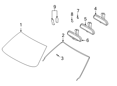 1997 BMW 540i Windshield Glass Interior Mirror, Manual / Led Diagram for 51168189315