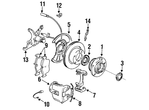 1997 BMW M3 Anti-Lock Brakes Front Brake Left Caliper Diagram for 34112227515