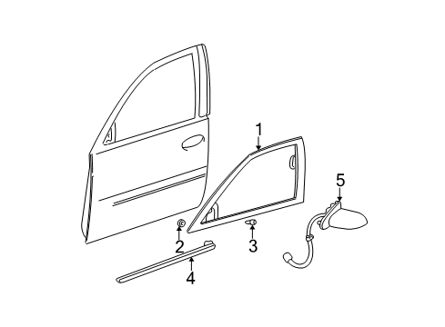 2004 Cadillac DeVille Outside Mirrors, Exterior Trim Molding Asm-Front Side Door Window Reveal *Bleed*Black Diagram for 15775351