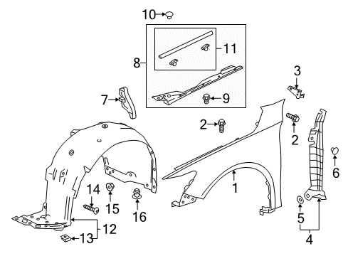 2022 Honda Accord Fender & Components Fender Assembly, Right Front (Inner) Diagram for 74100-TVA-A00