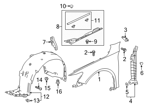 2022 Honda Accord Fender & Components Fender Left, Front Inner Diagram for 74150-TWA-A00