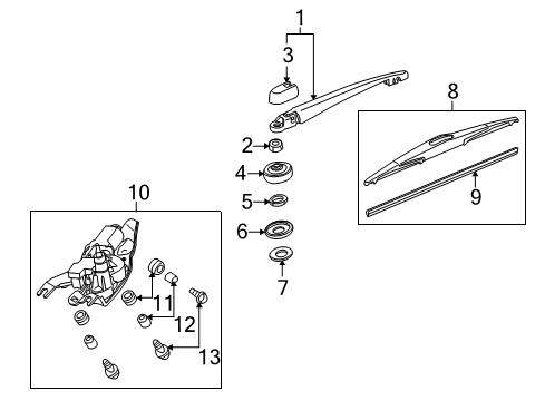 2011 Honda Insight Wiper & Washer Components Cover, Arm Diagram for 76721-TM8-003