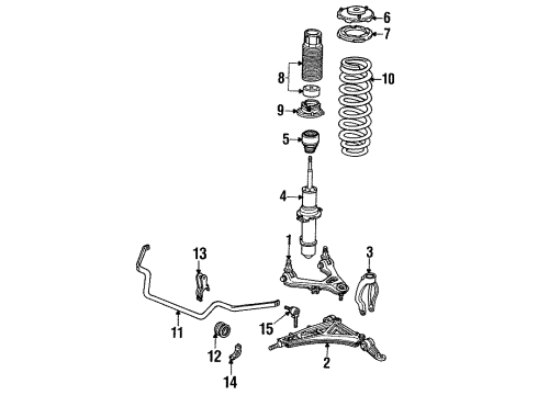 1995 Acura Legend Front Suspension Components, Lower Control Arm, Upper Control Arm, Stabilizer Bar Shock Absorber Unit, Left Front Diagram for 51606-SP0-024