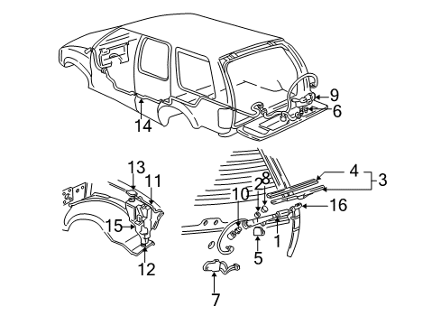 2002 Oldsmobile Bravada Rear Wiper Components Cover, Windshield Wiper Arm Diagram for 88944481