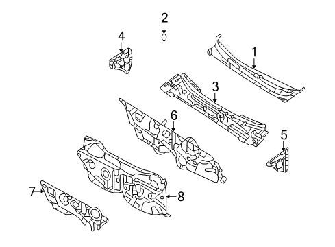 2008 Kia Optima Cowl Panel Complete-Dash Diagram for 643002G150